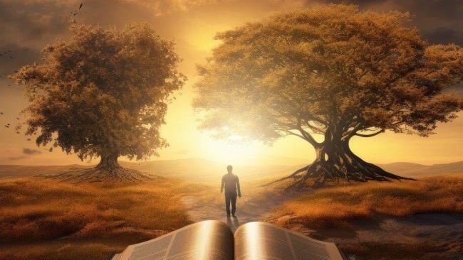 livre ouvert sur un paysage